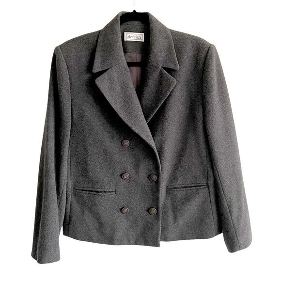 STEFI LARA Vintage Wool Cashmere Double Breasted Jacket Blazer Grey L - Picture 2 of 9